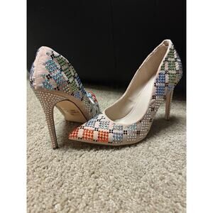 Vigo Fiore Rhinestone Embellished Tan Heels